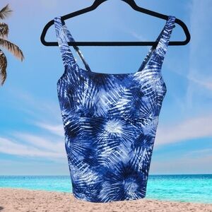 Lands End tankini top swimsuit navy white tropical beach $75 built-in underwire